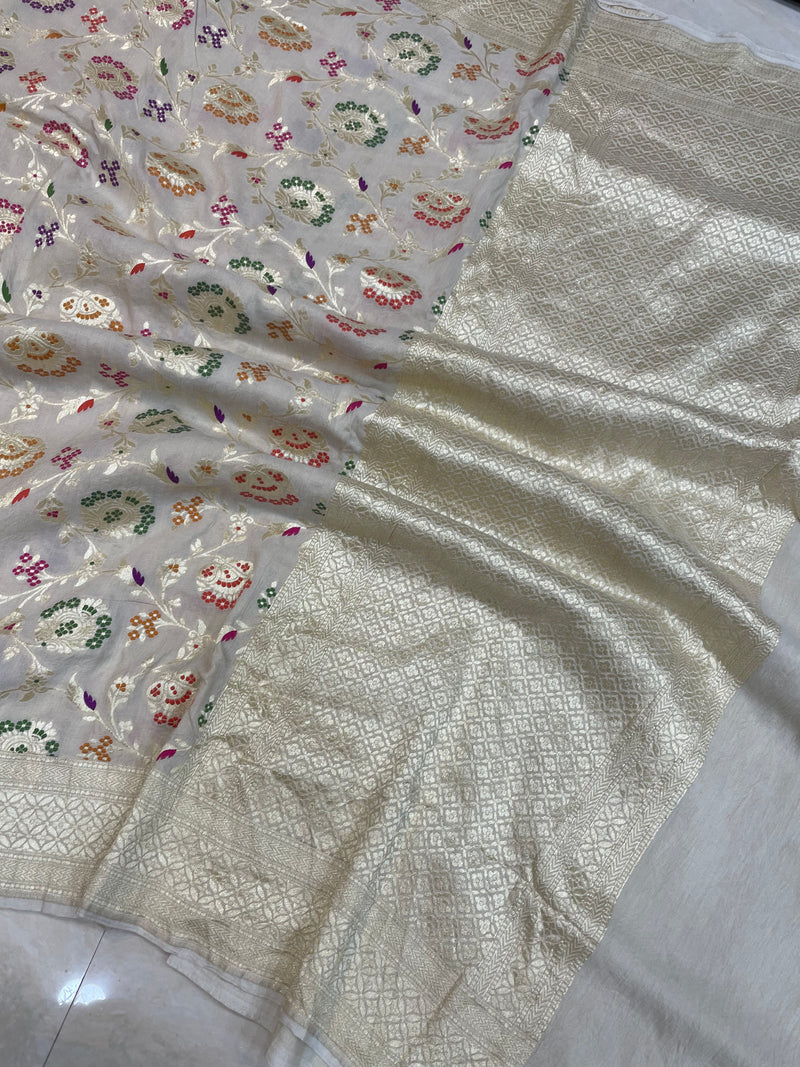 Moonga Georgette Handloom Banarasi Saree - All over meenakari - The Handlooms