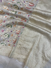 Moonga Georgette Handloom Banarasi Saree - All over meenakari - The Handlooms
