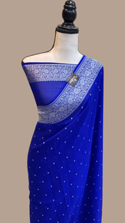 Royal Blue Khaddi Georgette Handloom Banarasi Saree - The Handlooms