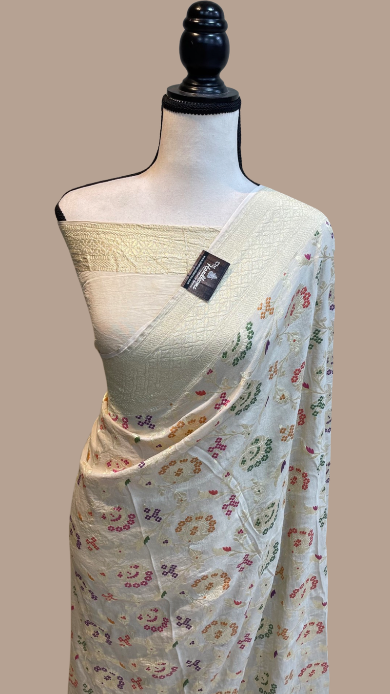 Moonga Georgette Handloom Banarasi Saree - All over meenakari - The Handlooms