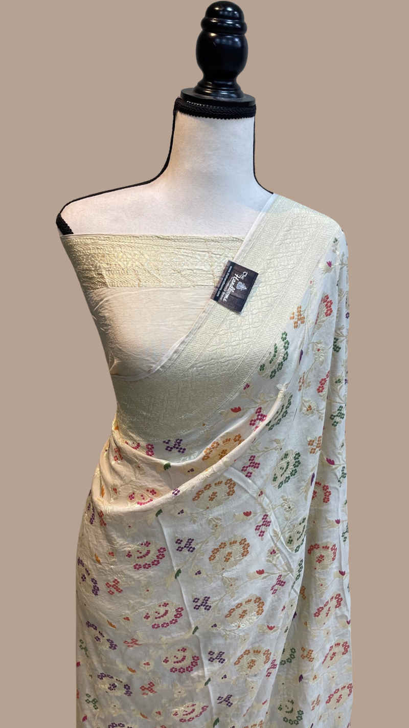 Moonga Georgette Handloom Banarasi Saree - All over meenakari - The Handlooms