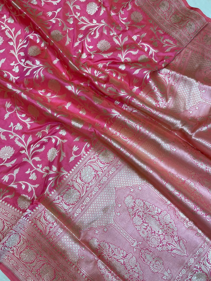 Pure Katan Silk Banarasi Handloom Saree - All Over Jaal Work - The Handlooms