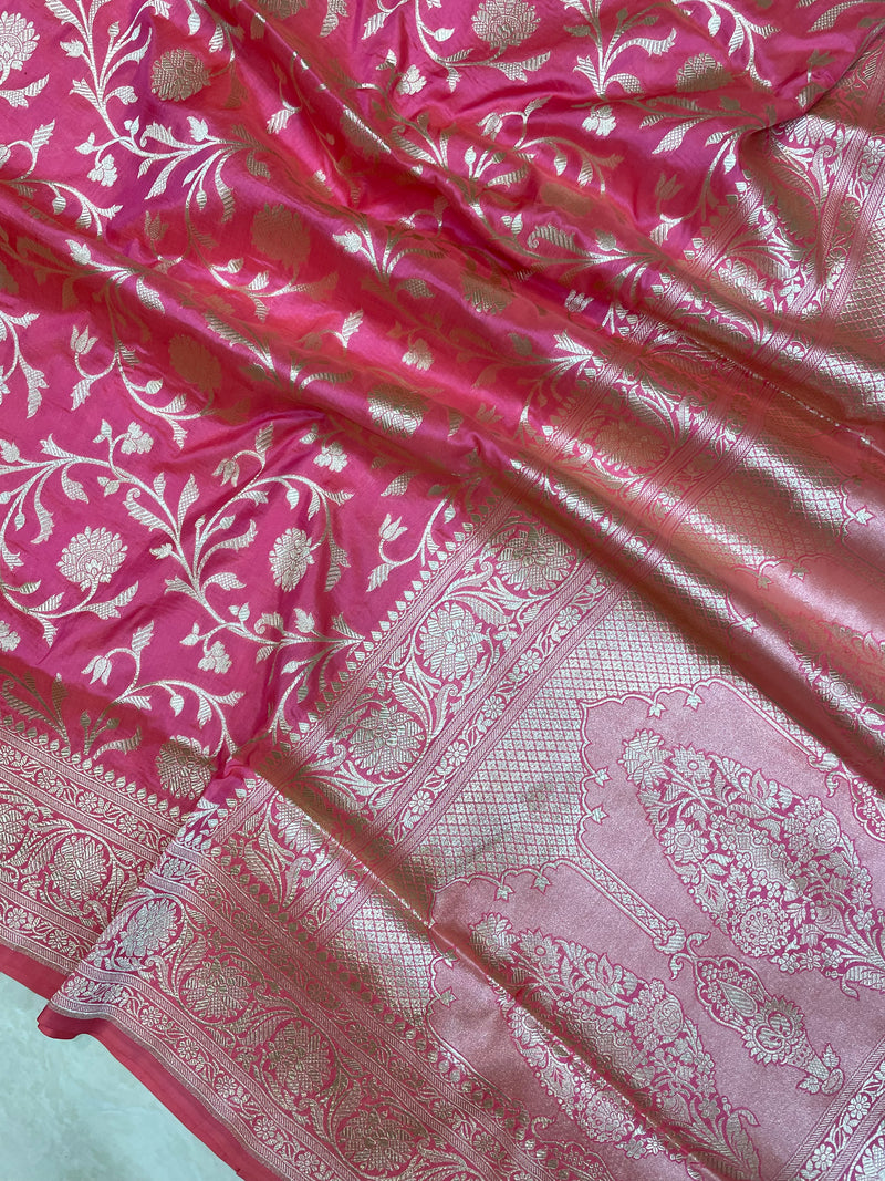 Pure Katan Silk Banarasi Handloom Saree - All Over Jaal Work - The Handlooms