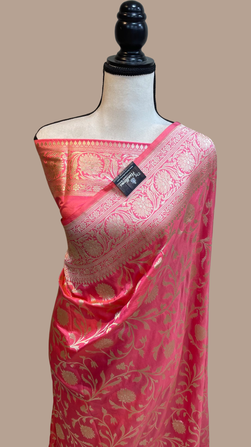 Pure Katan Silk Banarasi Handloom Saree - All Over Jaal Work - The Handlooms