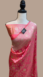 Pure Katan Silk Banarasi Handloom Saree - All Over Jaal Work - The Handlooms