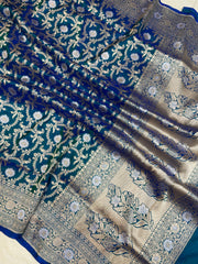 Pure Katan Silk Banarasi Handloom Saree - All over Sona Roopa Jaal work - The Handlooms