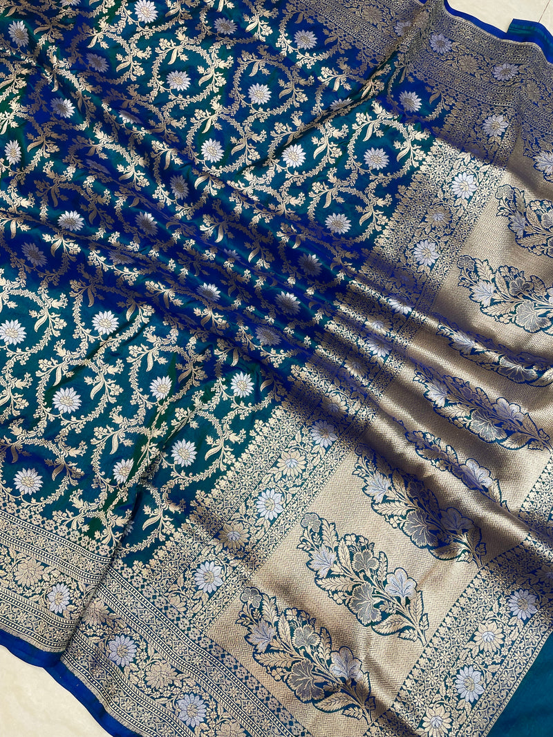 Pure Katan Silk Banarasi Handloom Saree - All over Sona Roopa Jaal work - The Handlooms