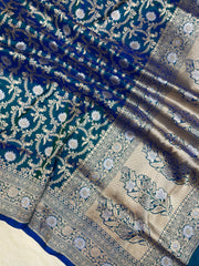 Pure Katan Silk Banarasi Handloom Saree - All over Sona Roopa Jaal work - The Handlooms