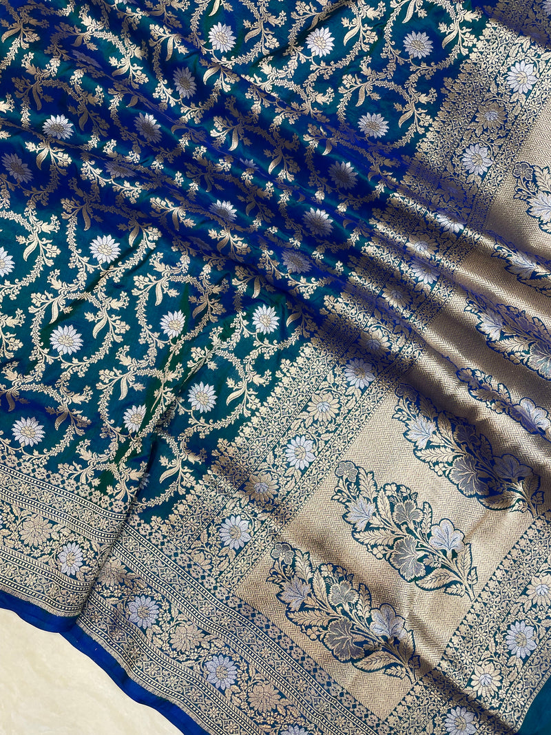 Pure Katan Silk Banarasi Handloom Saree - All over Sona Roopa Jaal work - The Handlooms