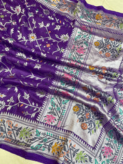 Pure Tussar Georgette Handloom Banarasi Saree - All over Jaal Work with meenakari - The Handlooms