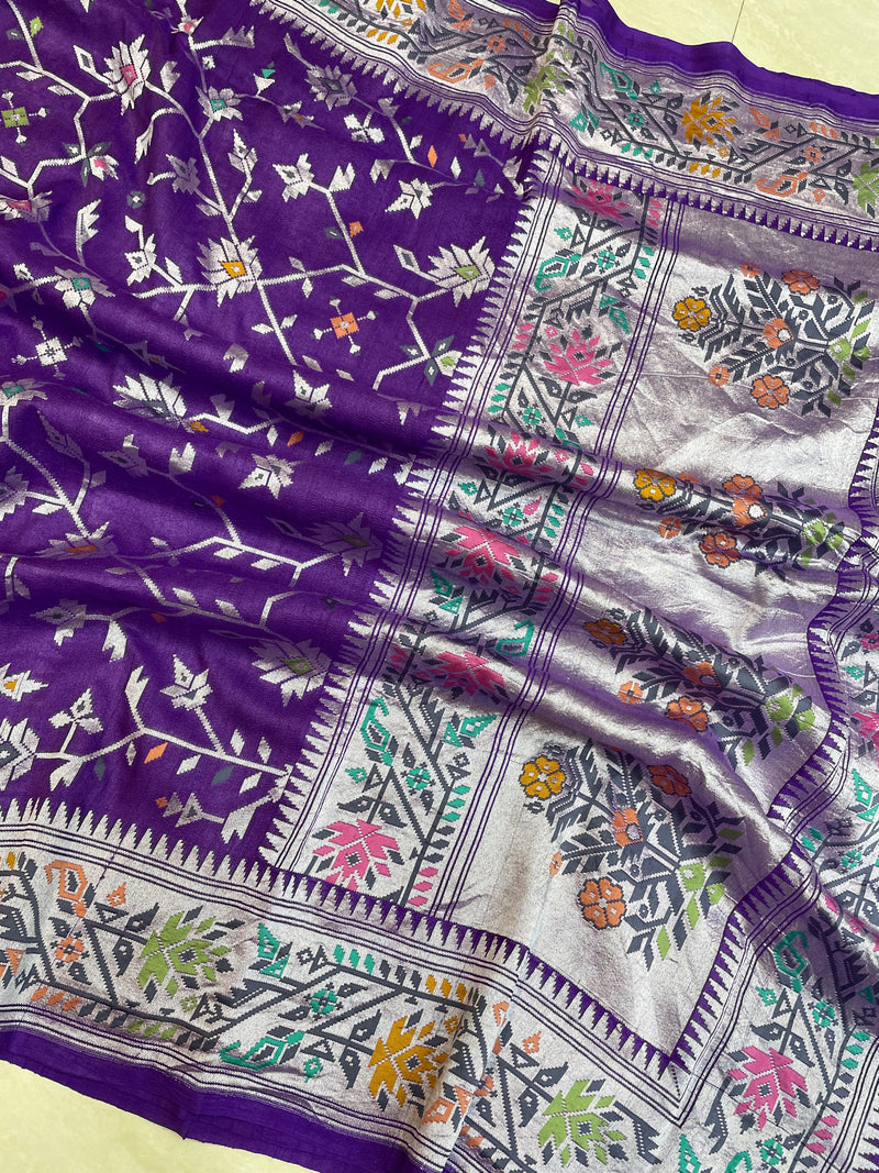 Pure Tussar Georgette Handloom Banarasi Saree - All over Jaal Work with meenakari - The Handlooms