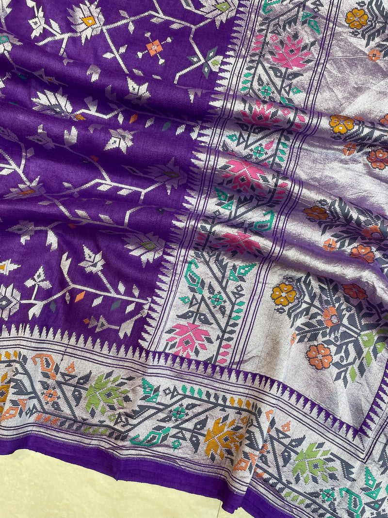 Pure Tussar Georgette Handloom Banarasi Saree - All over Jaal Work with meenakari - The Handlooms