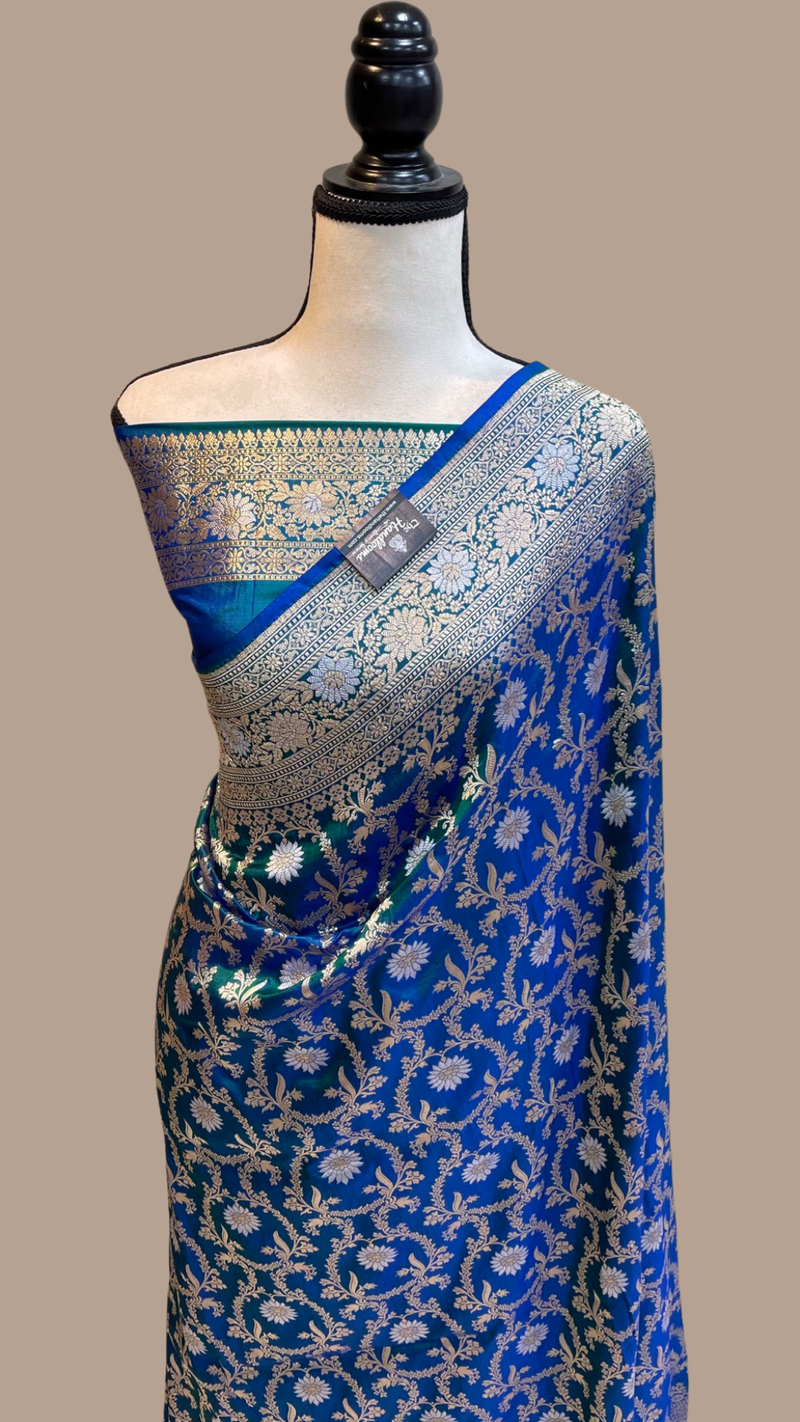 Pure Katan Silk Banarasi Handloom Saree - All over Sona Roopa Jaal work - The Handlooms