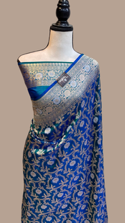 Pure Katan Silk Banarasi Handloom Saree - All over Sona Roopa Jaal work - The Handlooms