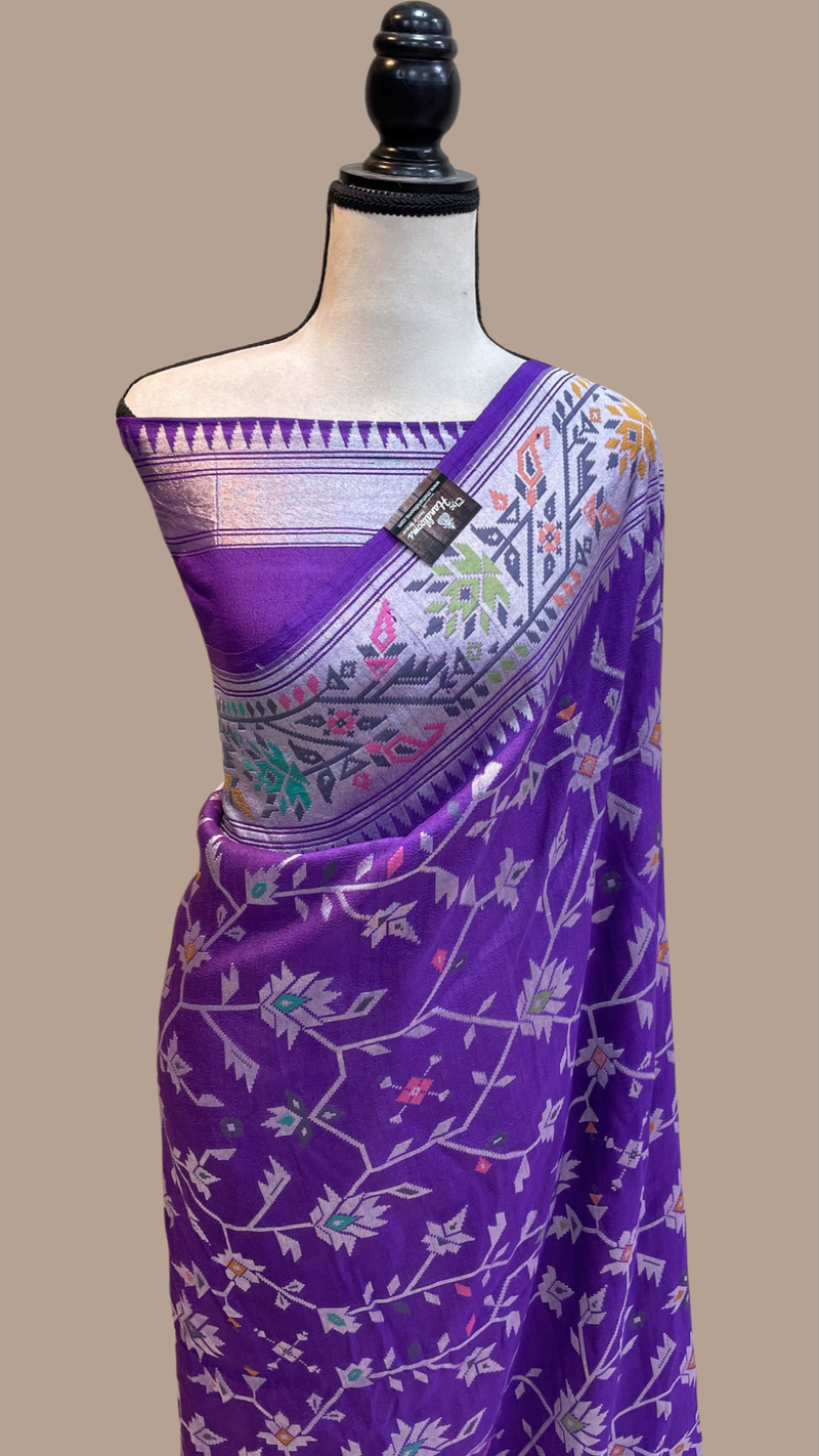 Pure Tussar Georgette Handloom Banarasi Saree - All over Jaal Work with meenakari - The Handlooms