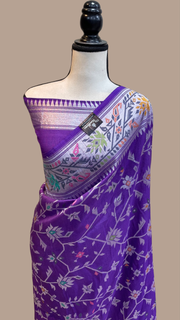 Pure Tussar Georgette Handloom Banarasi Saree - All over Jaal Work with meenakari - The Handlooms