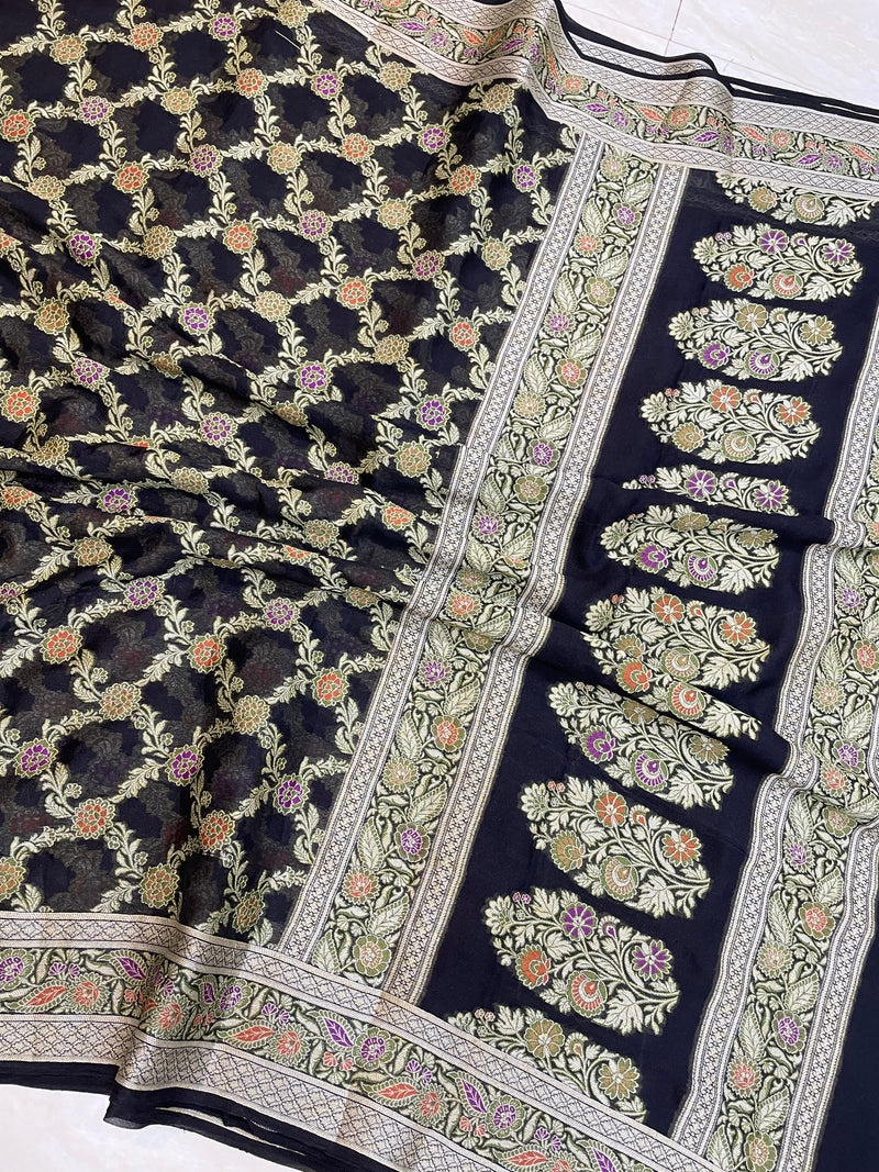 Pure Chiffon Khaddi Banarasi Saree - The Handlooms