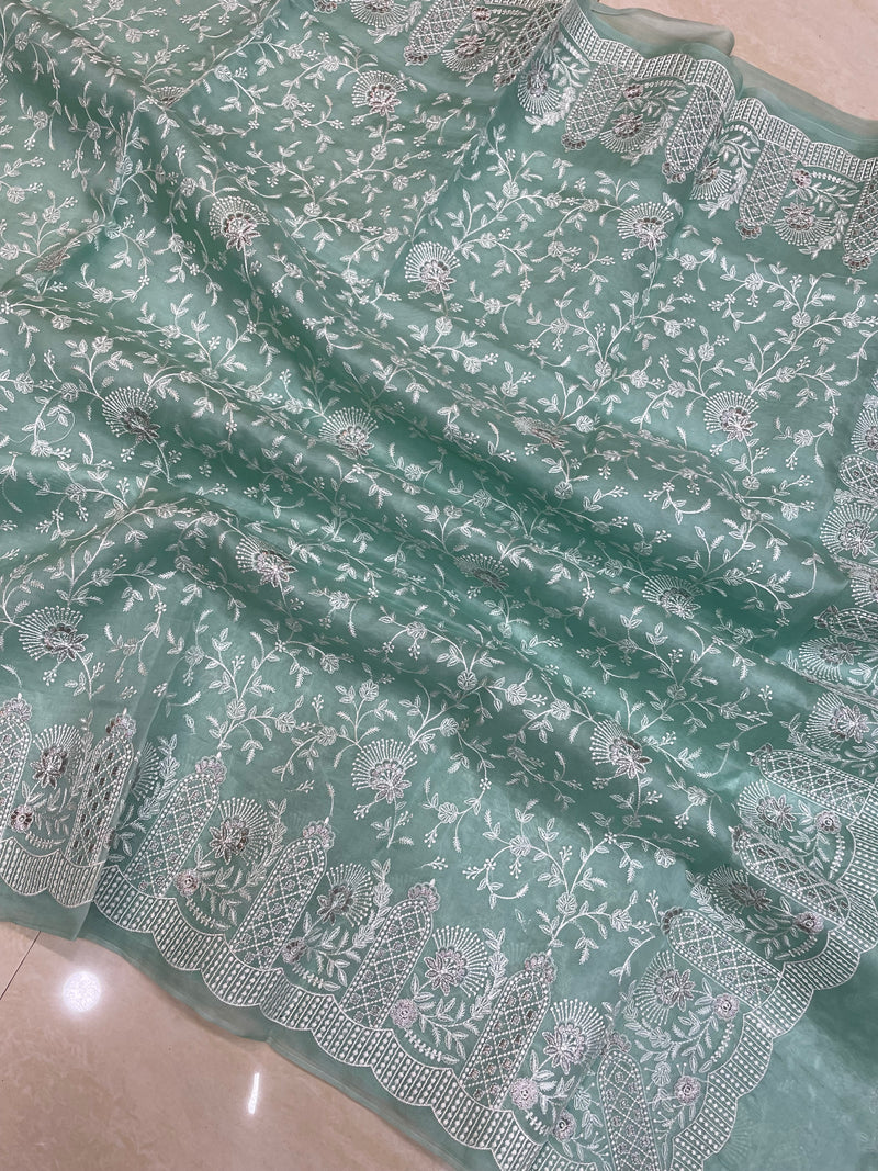 Pure Organza Chikankari Handloom Banarasi Saree - The Handlooms