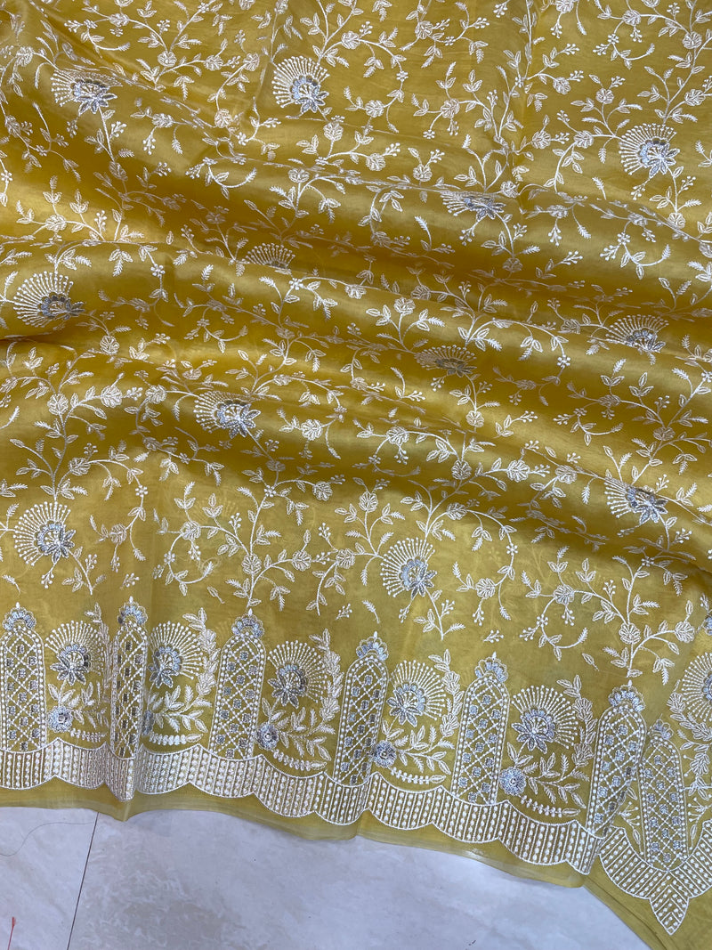 Pure Organza Chikankari Handloom Banarasi Saree - The Handlooms