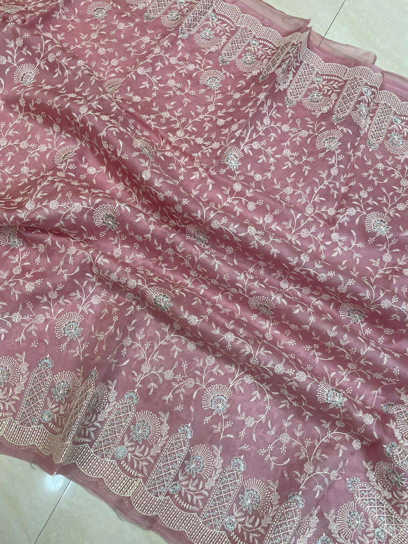 Pure Organza Chikankari Handloom Banarasi Saree - The Handlooms
