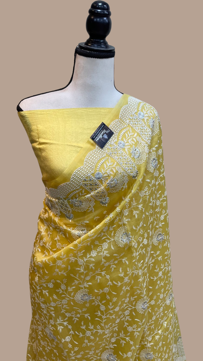 Pure Organza Chikankari Handloom Banarasi Saree - The Handlooms