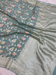 Moonga Georgette Handloom Banarasi Saree - All over meenakari - The Handlooms