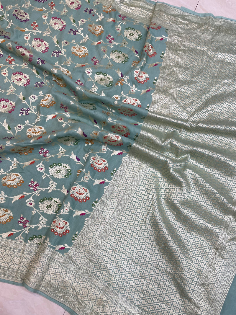 Moonga Georgette Handloom Banarasi Saree - All over meenakari - The Handlooms