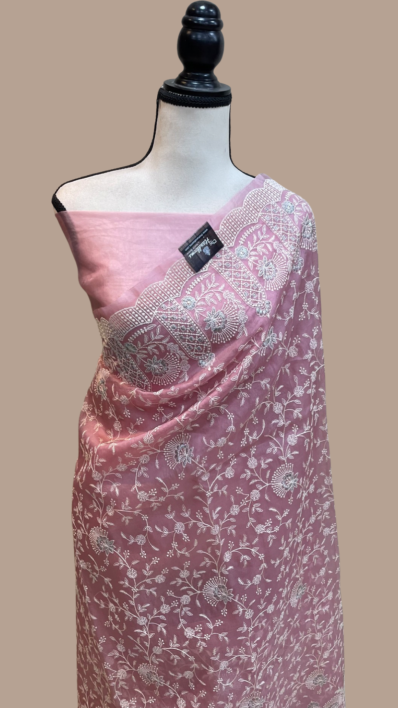 Pure Organza Chikankari Handloom Banarasi Saree - The Handlooms