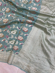 Moonga Georgette Handloom Banarasi Saree - All over meenakari - The Handlooms