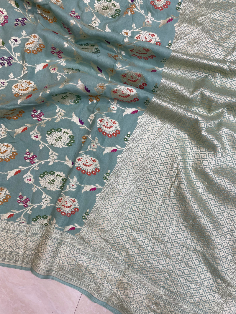 Moonga Georgette Handloom Banarasi Saree - All over meenakari - The Handlooms