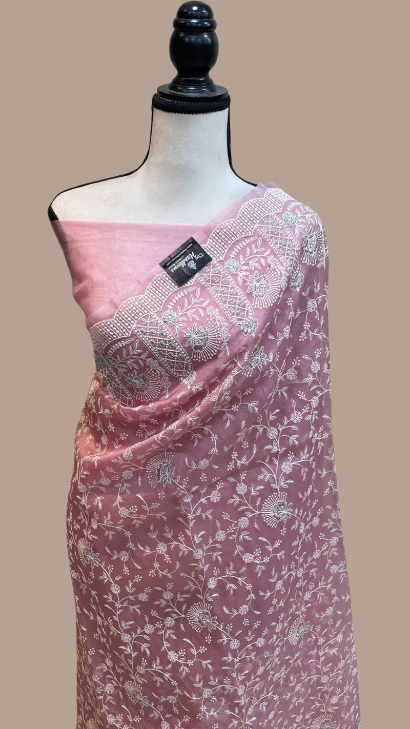 Pure Organza Chikankari Handloom Banarasi Saree - The Handlooms