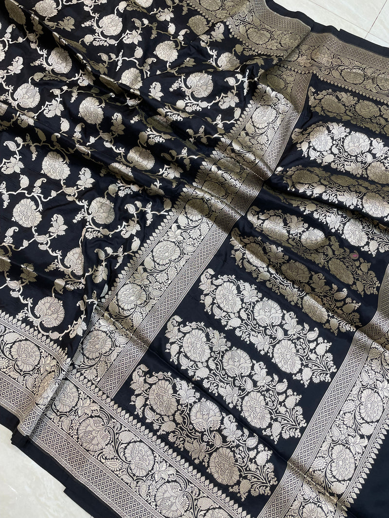 Pure Katan Silk Banarasi Handloom Saree - All Over Jaal Work - The Handlooms