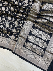 Pure Katan Silk Banarasi Handloom Saree - All Over Jaal Work - The Handlooms