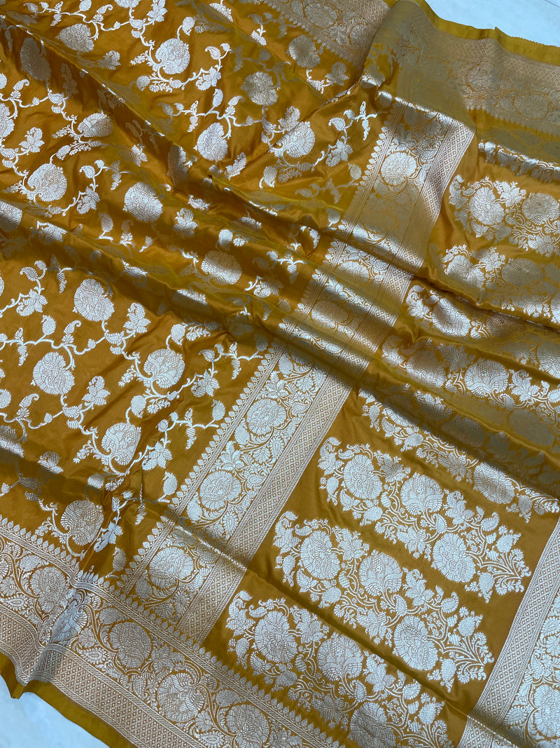 Pure Katan Silk Banarasi Handloom Saree - All Over Jaal Work - The Handlooms