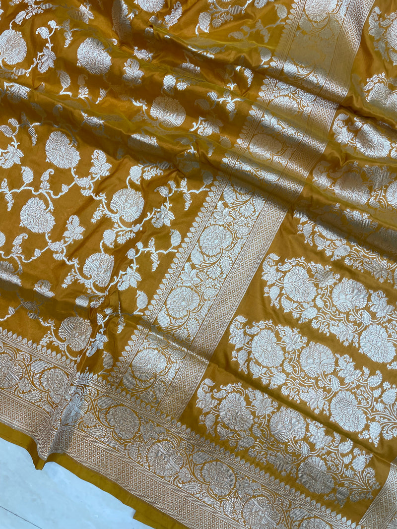 Pure Katan Silk Banarasi Handloom Saree - All Over Jaal Work - The Handlooms