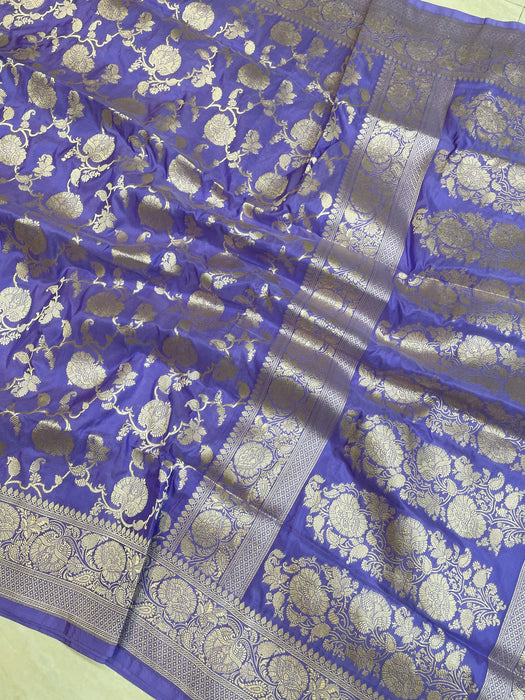 Lavender Pure Katan Silk Banarasi Handloom Saree - All Over Jaal Work - The Handlooms