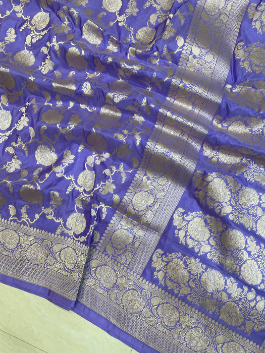 Lavender Pure Katan Silk Banarasi Handloom Saree - All Over Jaal Work - The Handlooms