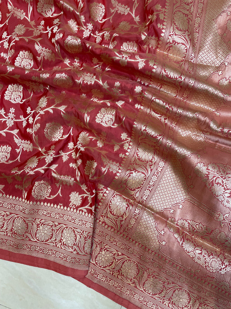 Pure Katan Silk Banarasi Handloom Saree - All Over Jaal Work - The Handlooms