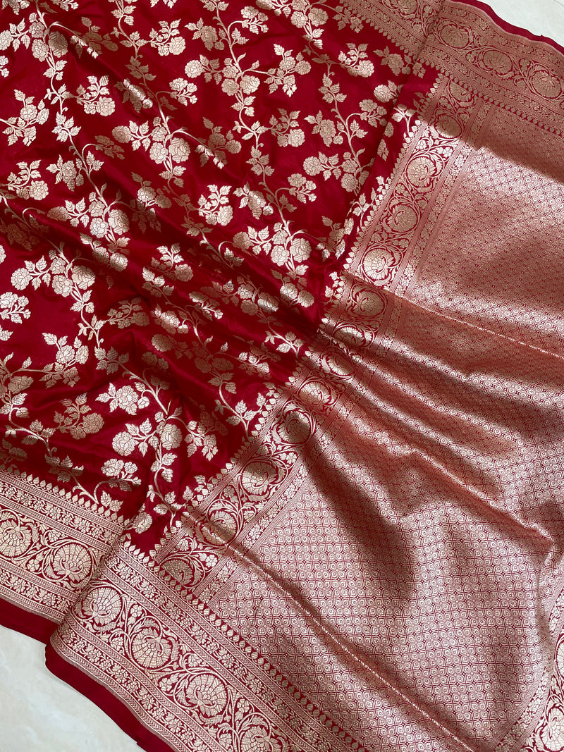Pure Katan Silk Banarasi Handloom Saree - All Over Jaal Work - The Handlooms
