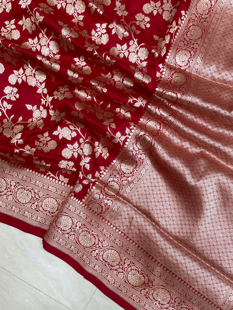Pure Katan Silk Banarasi Handloom Saree - All Over Jaal Work - The Handlooms