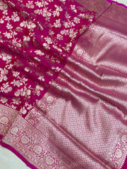 Pure Katan Silk Banarasi Handloom Saree - All Over Jaal Work - The Handlooms