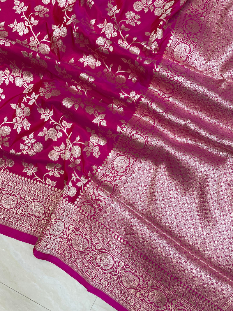 Pure Katan Silk Banarasi Handloom Saree - All Over Jaal Work - The Handlooms