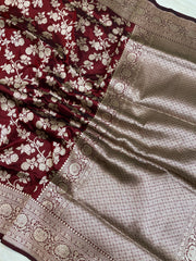 Pure Katan Silk Banarasi Handloom Saree - All Over Jaal Work - The Handlooms
