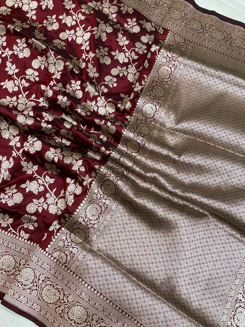 Pure Katan Silk Banarasi Handloom Saree - All Over Jaal Work - The Handlooms