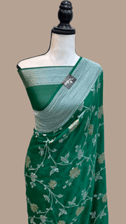 Khaddi Georgette Handloom Banarasi Saree - All over sona roopa Jaal Work - The Handlooms