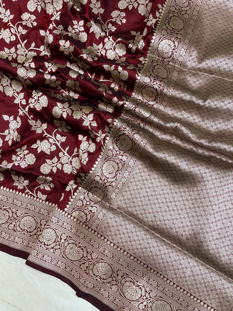 Pure Katan Silk Banarasi Handloom Saree - All Over Jaal Work - The Handlooms