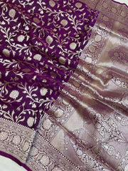 Pure Katan Silk Banarasi Handloom Saree - All Over Jaal Work - The Handlooms
