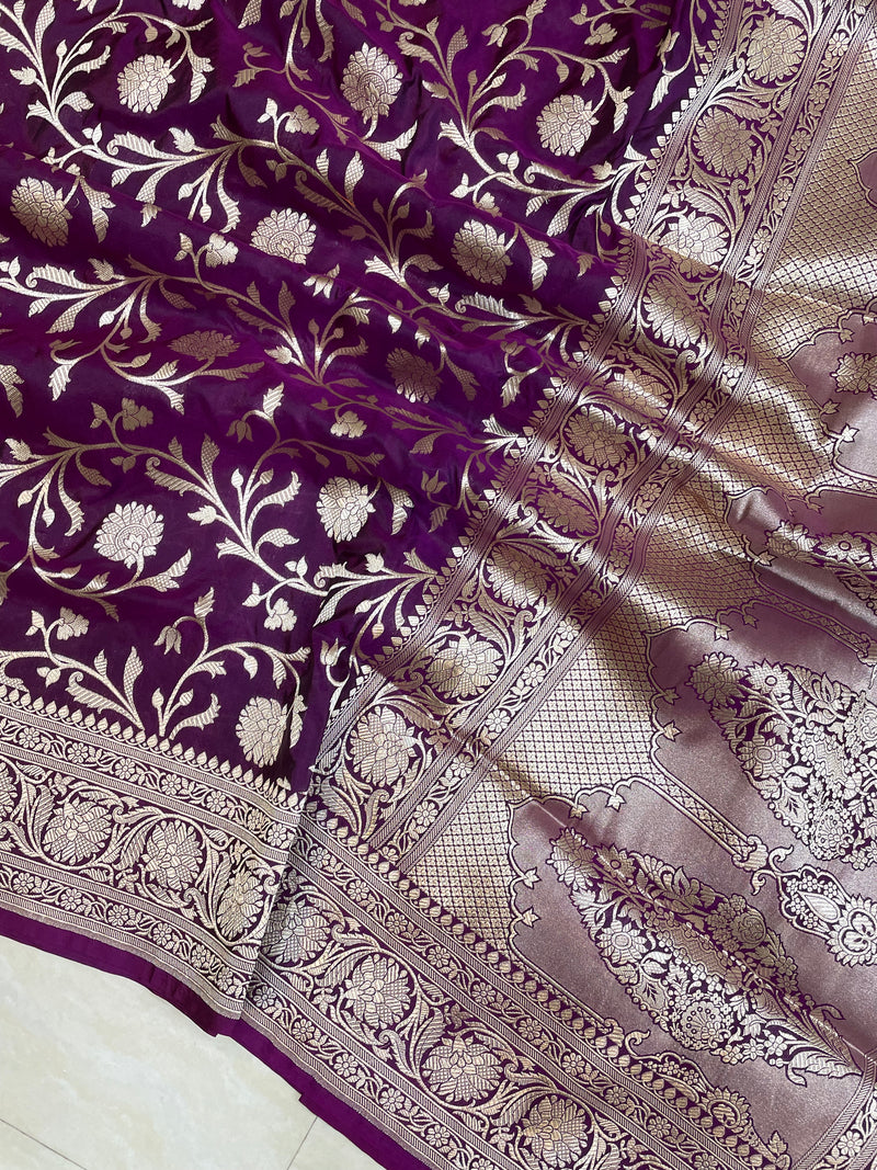 Pure Katan Silk Banarasi Handloom Saree - All Over Jaal Work - The Handlooms