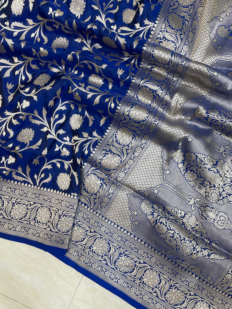 Pure Katan Silk Banarasi Handloom Saree - All Over Jaal Work - The Handlooms