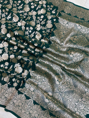 Pure Katan Silk Banarasi Handloom Saree - All Over Jaal Work - The Handlooms